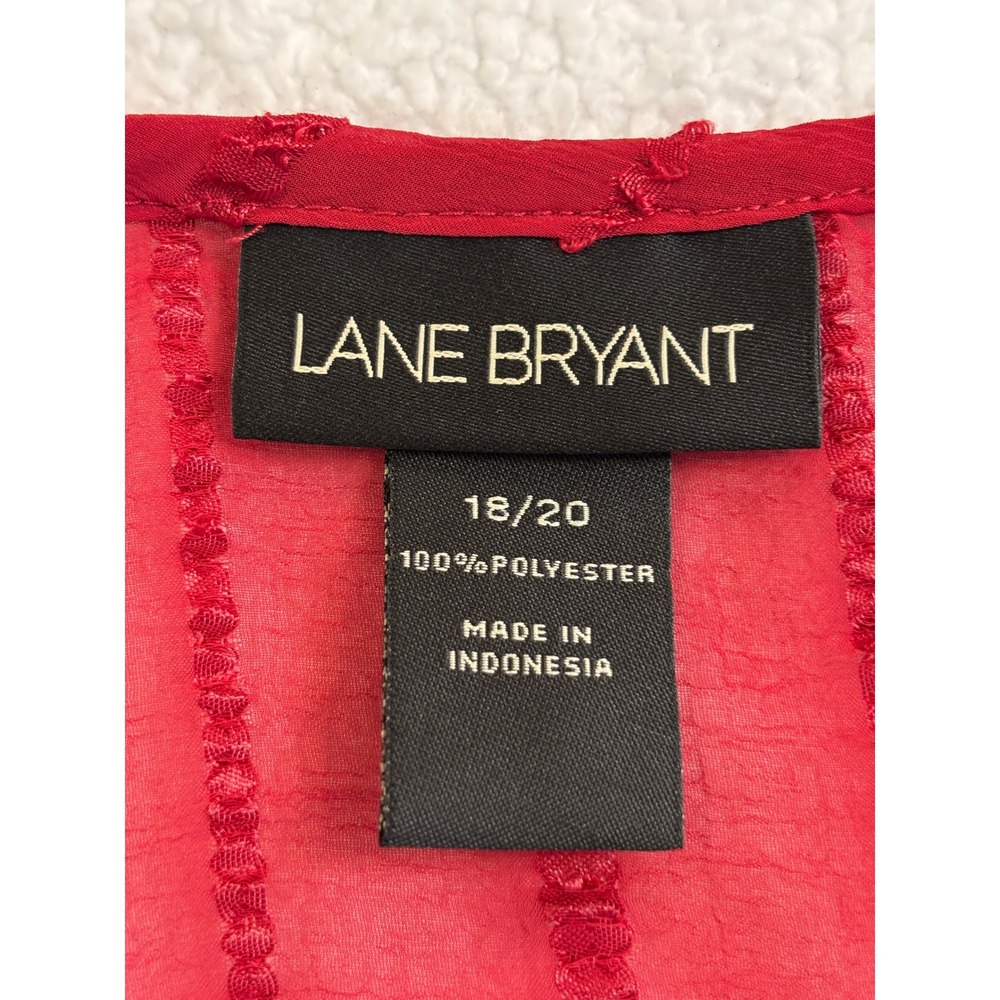 Lane Bryant Red Sheer Tie Neck Blouse Textured Chevron Cap Plus Size 18/20 - Picture 3 of 4